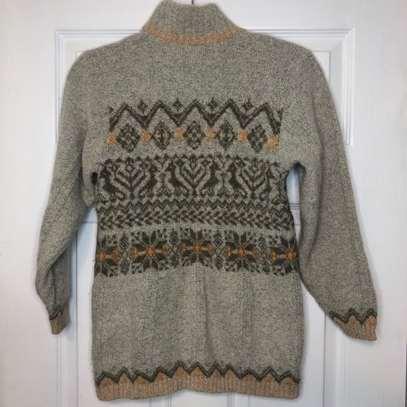 VINTAGE Wool Printed Grandpa Turtleneck Sweater S - Picture 3 of 7